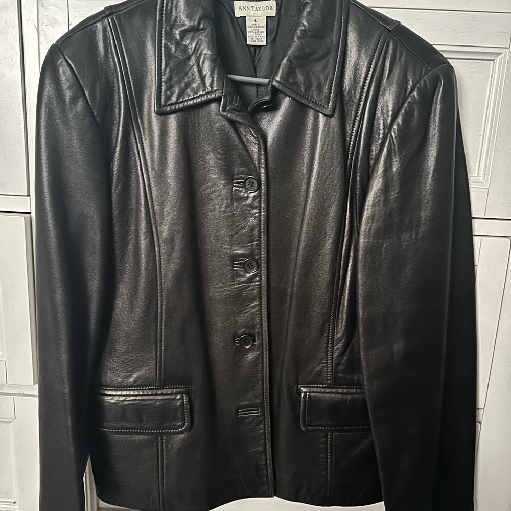 Ann Taylor Black Leather Jacket Classic Motorcycle Style
